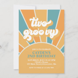 Zwei Groovy Retro Boy 2. Geburtstag Einladung