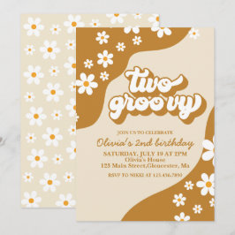 Zwei Groovy Retro Daisy 2. Geburtstag Einladung