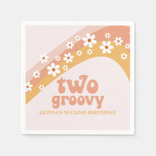 Zwei Groovy Retro Daisy Boho Rainbow Napkins Serviette