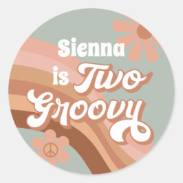 Zwei Groovy Retro Daisy Sage Pink 2. Geburtstag Runder Aufkleber