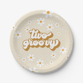 Zwei Groovy Retro Daisy Teller zum zweiten Geburts