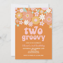 zwei Groovy Retro Floral 2. Geburtstag Einladung