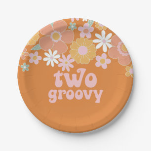Zwei Groovy Retro Floral 2. Geburtstagspapier-Tell Pappteller
