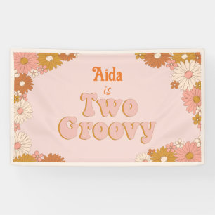 Zwei Groovy Retro Florale Kulisse Banner