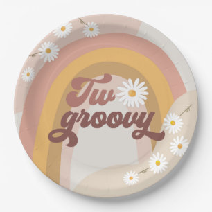Zwei Groovy Retro Hippie Daisy Girl 2. Geburtstag Pappteller