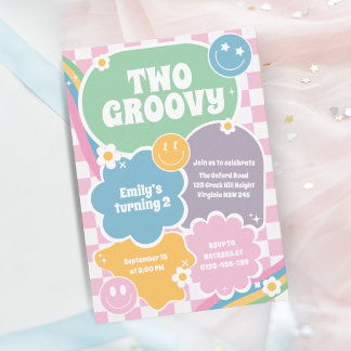 Zwei Groovy Retro Hippie zum zweiten Geburtstag Einladung