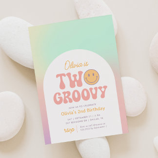 Zwei Groovy Retro II. Geburtstag Einladung