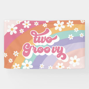 Zwei Groovy Retro Rainbow 2. Geburtstag Banner