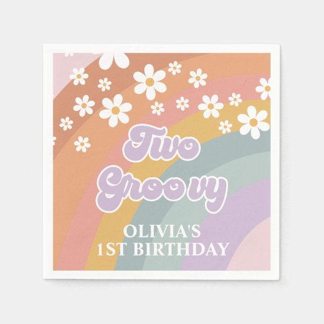 Zwei Groovy Retro Rainbow Serviette (Vorderseite)