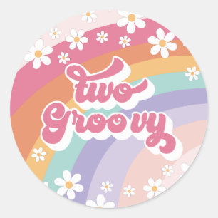 Zwei groovy Retro-Regenbogen zum 2. Geburtstag Runder Aufkleber