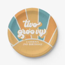 Zwei Groovy Retro Sunshine Boy 2. Geburtstag Pappteller