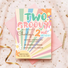 Zwei Groovy Retro Sunshine Daisy Boho 2. Geburtsta Einladung