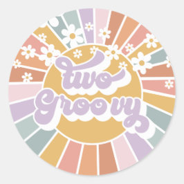 Zwei Groovy Retro Sunshine Rainbow Daisy Classic R Runder Aufkleber
