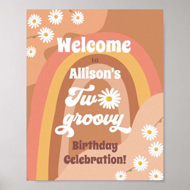 Zwei Groovy Retro Willkommen Hippie Daisy Geburtst Poster (Vorne)