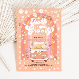 ZWEI Groovy Van Daisy Hippie 70er 2. Geburtstag Einladung