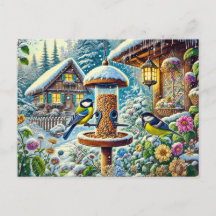 Zwei große Tit-Vögel am Züchter im Winter