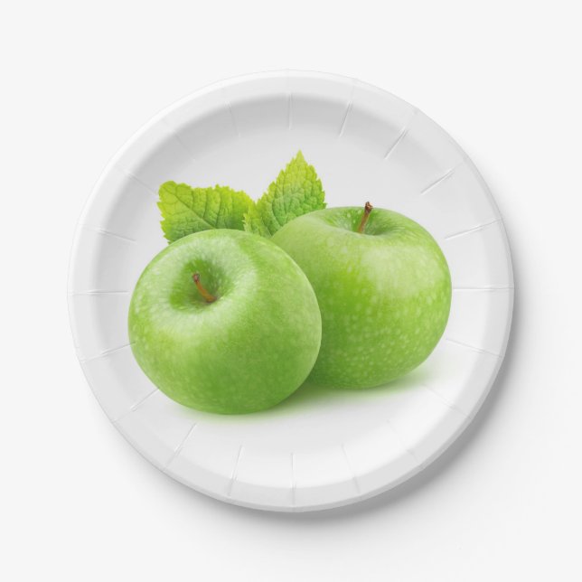 Zwei grüne Äpfel Pappteller (Vorderseite)