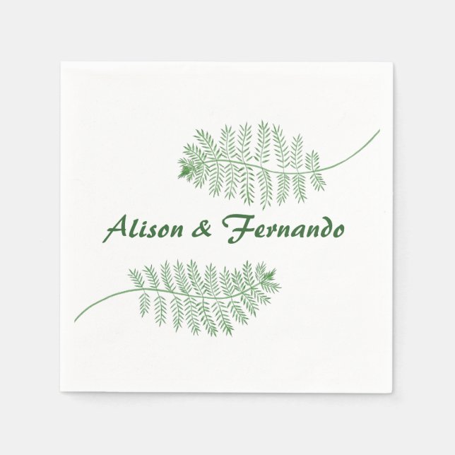 Zwei grüne Ferns Personalisierte Hochzeit Napkins Serviette (Vorderseite)