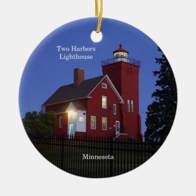Zwei Häfen Leuchtturm bei duskischen Ornamenten Keramik Ornament (Vorne)