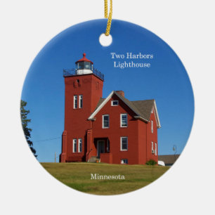Zwei Häfen Leuchtturmverzierungen Keramik Ornament
