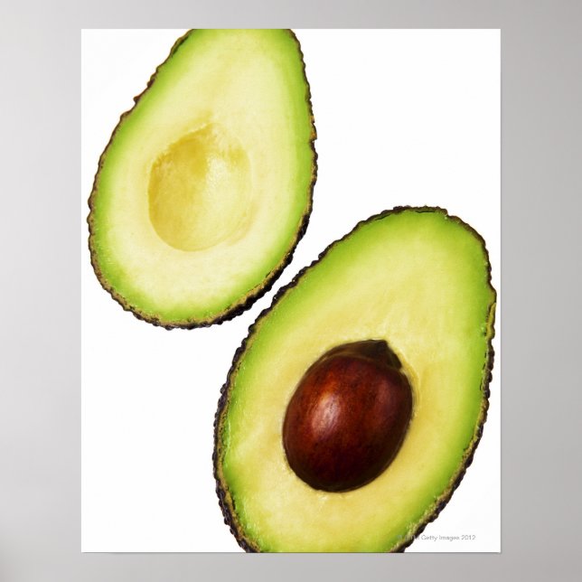 Zwei Hälften eines Avocados, weiß Poster (Vorne)