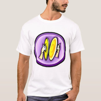 Zwei Hände, die Abbruchsbecken im lila Kreis T-Shirt