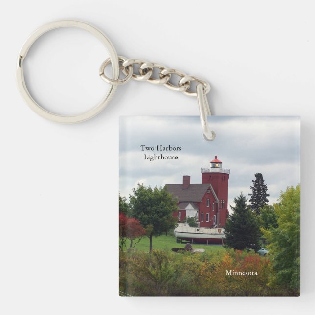 Zwei Harbour Lighthouse & Boat Acrylketten Schlüsselanhänger (Vorderseite)