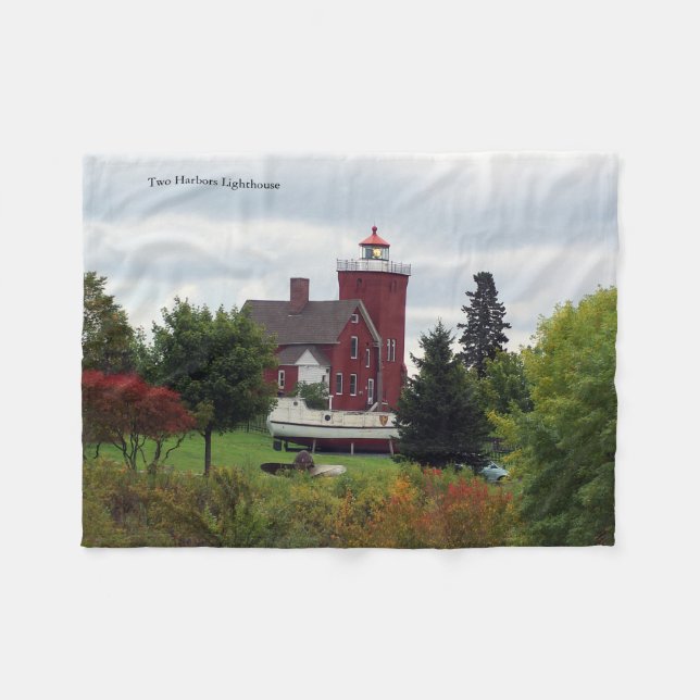 Zwei Harbour Lighthouse & Boat Fleece Decke (Vorderseite (Horizontal))