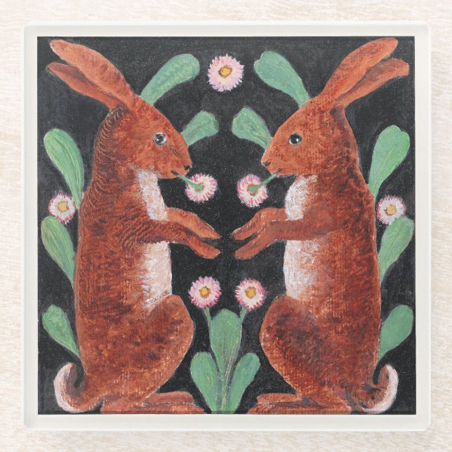 Zwei Hasen von William Bell Scott Glasuntersetzer (Vorderseite)
