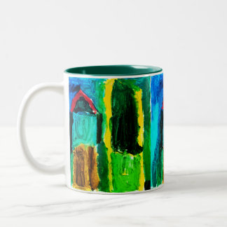 Zwei Häuser farbenfroh Zweifarbige Tasse