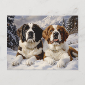 Zwei Heilige Bernards im Schnee Postkarte