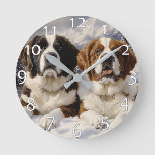 Zwei Heilige Bernards im Schnee Runde Wanduhr