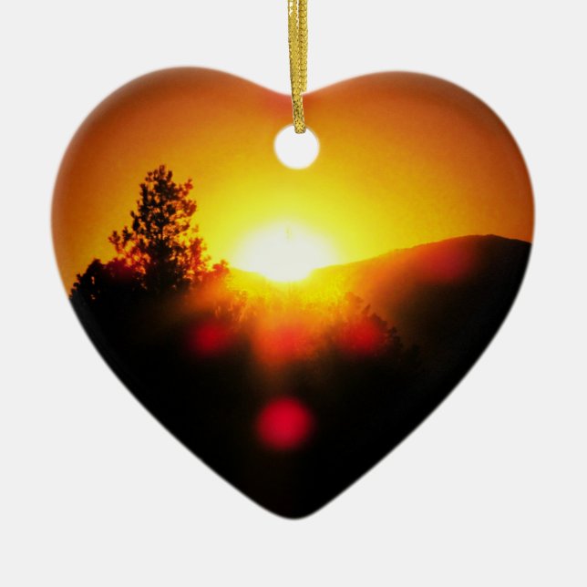 Zwei helle orange Sonnenuntergänge Keramikornament (Vorne)