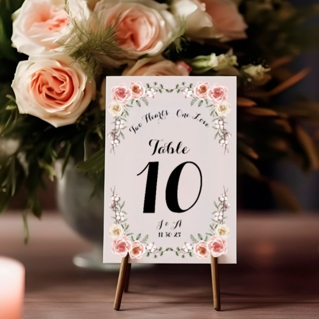 Zwei Herz eine Liebe Vintage Rosen Hochzeit Tischnummer (Von Creator hochgeladen)