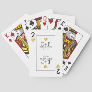 Zwei Herz-Gastgeschenke Hochzeiten Monogramm weiß Spielkarten