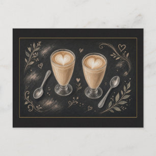Zwei Herz-Lattes Kreidekunst Kaffee-Postkarte Postkarte