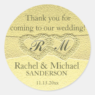 Zwei Herz Monogram Imitate Gold Foil Runder Aufkleber
