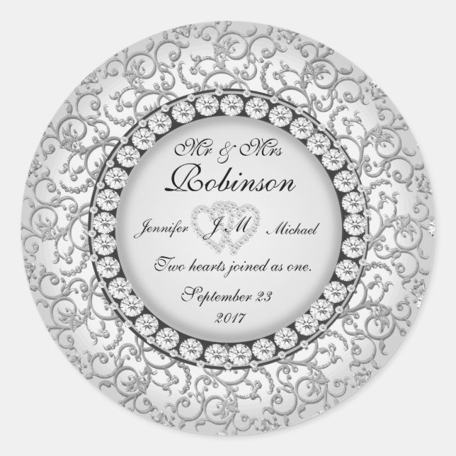 Zwei Herz-Monogramm-Hochzeitmuster Runder Aufkleber (Vorderseite)