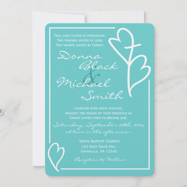 Zwei Herz über religiöse Hochzeiten Einladung (Vorderseite)