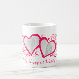 Zwei Herzen 1. Hochzeitstag Foto Tasse