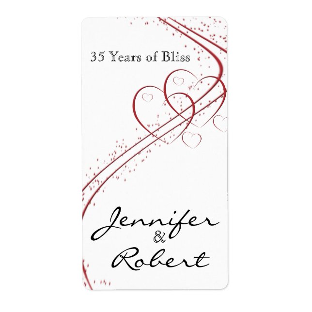 Zwei Herzen als ein Jubiläumsweinetikett (Vorne)