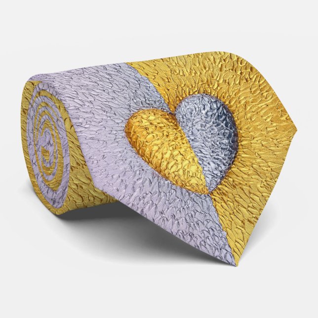 Zwei Herzen als eine goldene Silberhochzeit Krawatte (Gerollt)