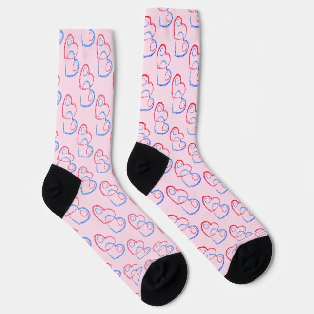 Zwei Herzen als eine Valentinstag Crew Socken (Rechts)
