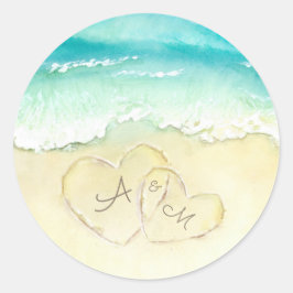 Zwei Herzen am Strand von Tropical Beach Runder Aufkleber