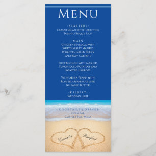 Zwei Herzen am Strand Wedding Dark Blue Menü Menükarte
