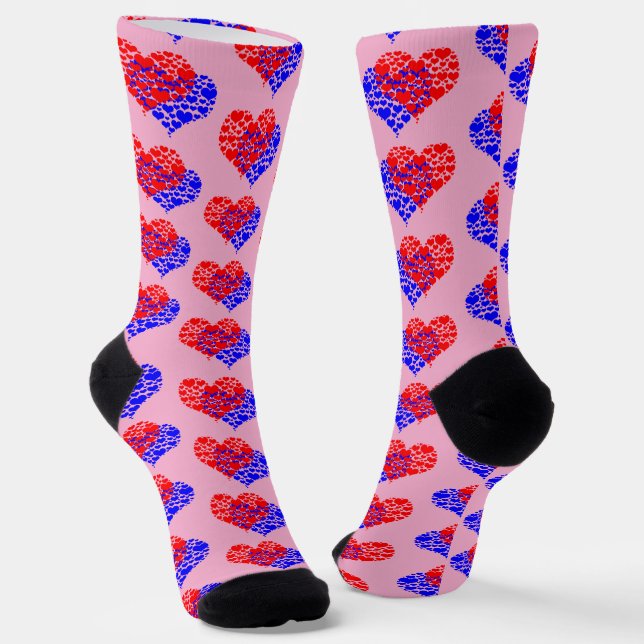 Zwei Herzen blau und rot Socken (Gewinkelt)