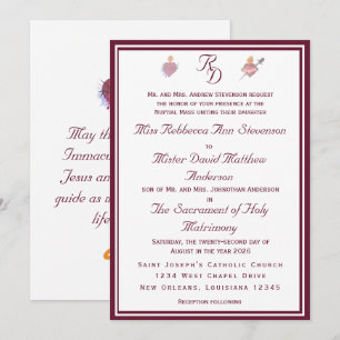 Zwei Herzen Burgunder Katholische Hochzeitseinladu Einladung