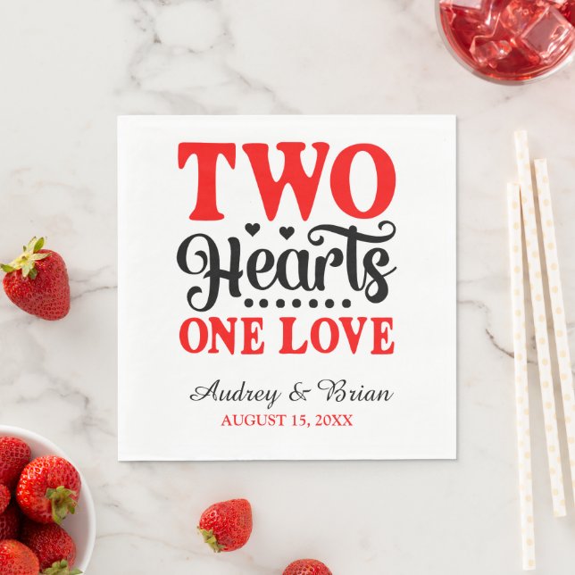 Zwei Herzen eine Liebe Hochzeitscocktail Napkins Serviette (Beispiel)