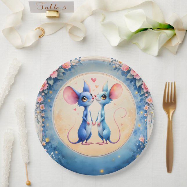 Zwei Herzen, eine Liebe – Hochzeitsmäuse. Pappteller (Hochzeit)