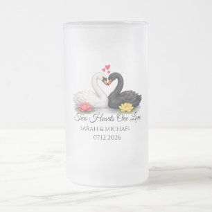 Zwei Herzen, eine Liebe Schwan Jubiläum Milchglas Mattglas Bierglas